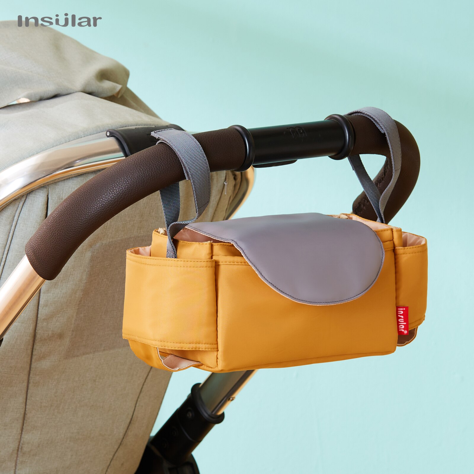 Backpack Diaper Bag - กระเป๋าจัดระเบียบรถเข็นเด็ก INSULAR พร้อมที่วางแก้ว ตะกร้าแขวน และตะขอ อุปกรณ์เสริมสำหรับรถเข็นเด็กอเนกประสงค์